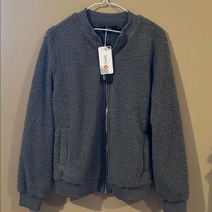 Cozy Gray Sherpa Bomber Jacket